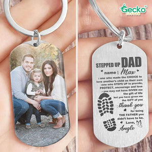 GeckoCustom Stepped Up Dad Definition Image Upload Family Metal Keychain HN590