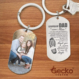 GeckoCustom Stepped Up Dad Definition Image Upload Family Metal Keychain HN590