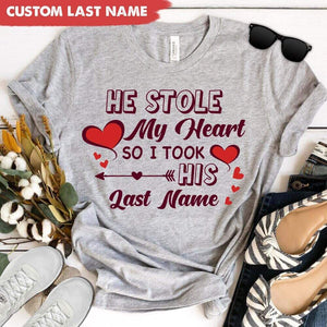 GeckoCustom Stole My Heart So I changed Last Name Couple Shirt, Couple Gift Valentine Gift HN590 Pullover Hoodie / Sport Grey Colour / S