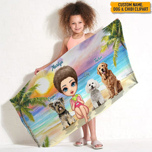 GeckoCustom Summer Girl And Dog Hawaiian Beach Towel N369 HN590