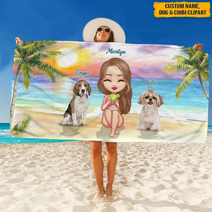 GeckoCustom Summer Girl And Dog Hawaiian Beach Towel N369 HN590