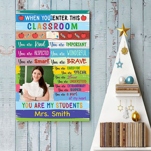 GeckoCustom Teacher Wood Texture Classroom Personalized Photo Vertical Poster C430