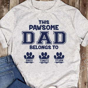 GeckoCustom This Pawsome Dad Belongs To Personalized Custom Dog Dad Cat Pet Bright Shirt C305 Basic Tee / Sport Grey / S