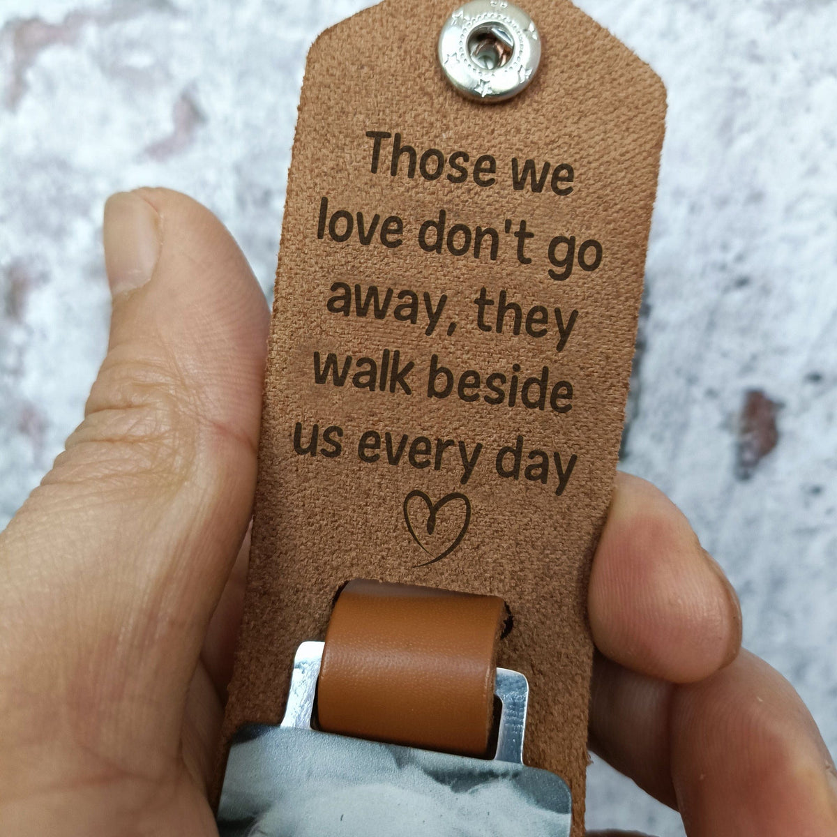 GeckoCustom Those We Love Don't Go Away Memorial Vintage Leather Photo Keychain