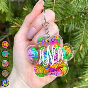 GeckoCustom Tie Dye Dog Keychain Custom Monogram Double Sided Design, Acrylic Keychain For Dog Lovers HN590