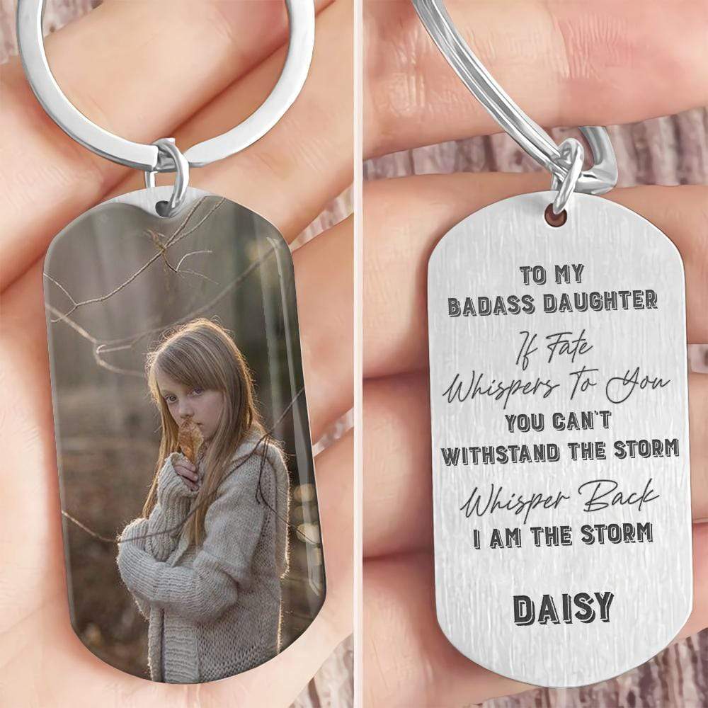 GeckoCustom To My Badass Daughter Metal Keychain, Engraved Keychain With Photo HN590 No Gift box / 1.77" x 1.06"