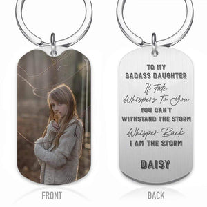 GeckoCustom To My Badass Daughter Metal Keychain, Engraved Keychain With Photo HN590