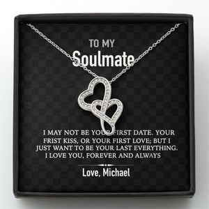 GeckoCustom To My Soulmate Silver Love Custom Message Card Necklace Double Heart