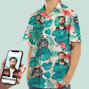 GeckoCustom Upload Cat And Face Photo Hawaiian Shirt, N304 HN590 S