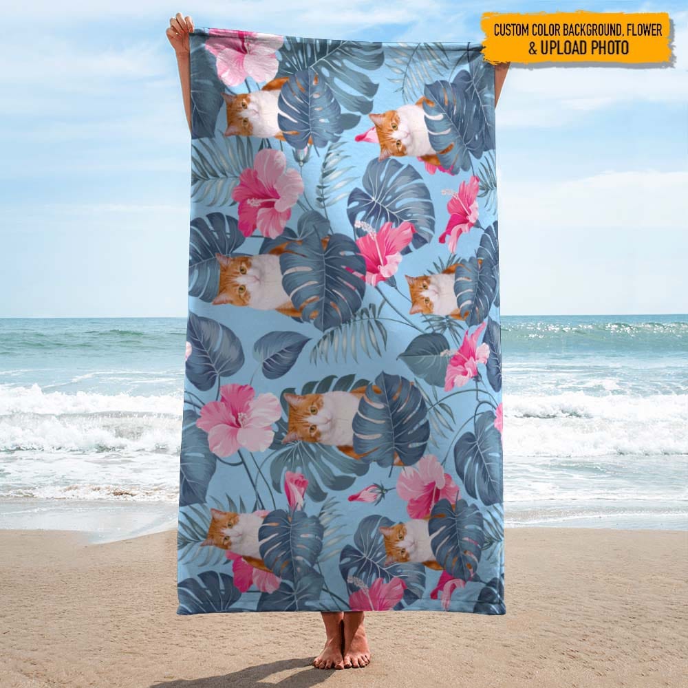 GeckoCustom Upload Cat Photo Beach Towel, N304 HN590