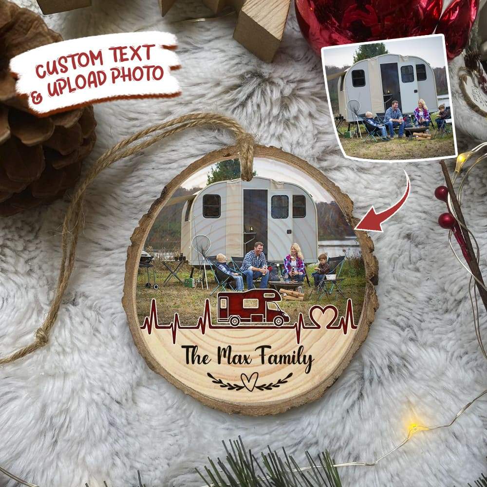 GeckoCustom Upload photo Camping Ornament Wood Slice, Custom Rv Camping HN590