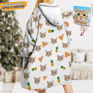 GeckoCustom Upload Photo Dog Cat With Accessories Pattern Hoodie Blanket T368 HN590