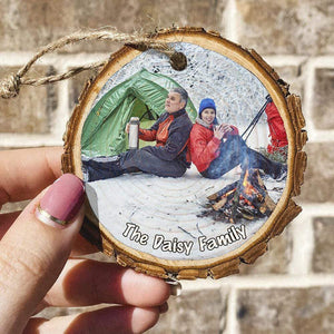 GeckoCustom Upload photo Ornament Camping Ornament Christmas Wood Slice Ornament, HN590