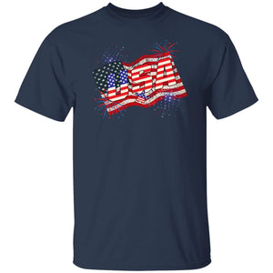 GeckoCustom USA Flag Fireworks 4Th Of July Shirt H412 Basic Tee / Navy / S