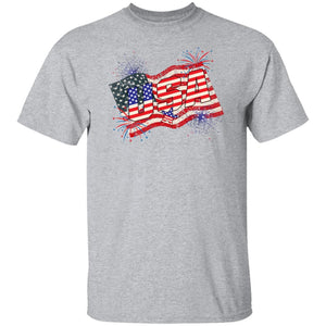 GeckoCustom USA Flag Fireworks 4Th Of July Shirt H412 Basic Tee / Sport Grey / S