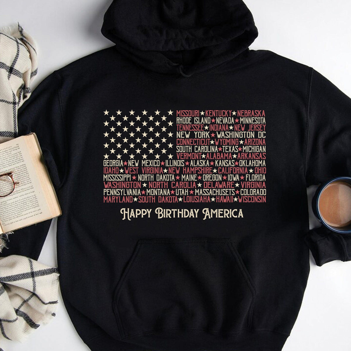 GeckoCustom Vitage American Flag Tee with States Personalized Custom 4 Th Of July Shirt H380