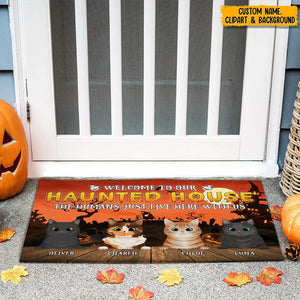 GeckoCustom Welcome To Our Haunted House Cat Doormat N304 HN590