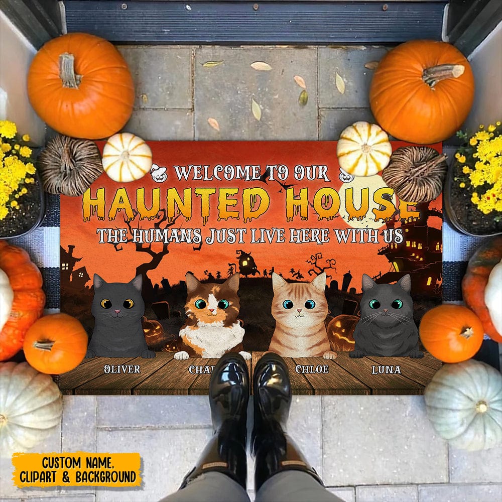 GeckoCustom Welcome To Our Haunted House Cat Doormat N304 HN590