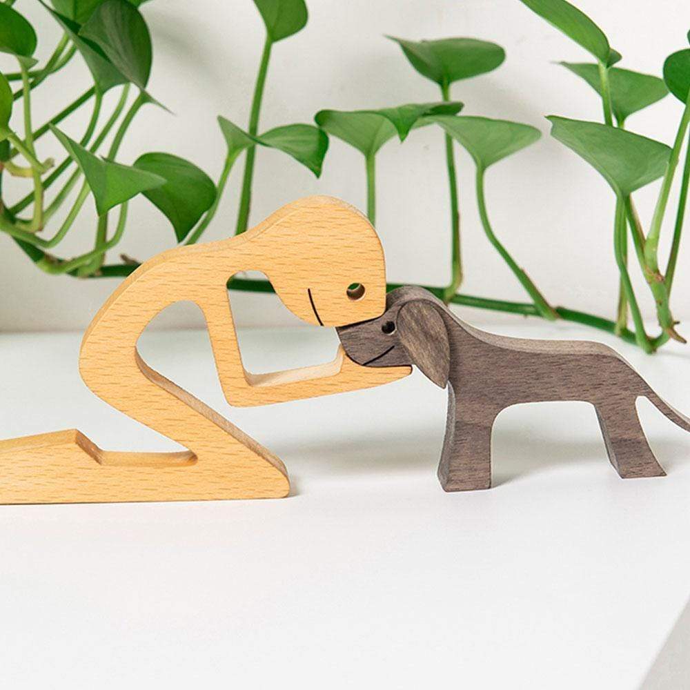 GeckoCustom Wood Sculpture, Dog Lover Gift, Wooden Carving A Man And Small Floppy Ears Dog