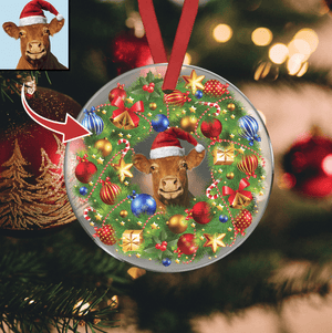 GeckoCustom Wreath Christmas Transperant Dog Hanging Ornament, Upload Photo/Custom Clipart HN590 3.3 inches / Acrylic