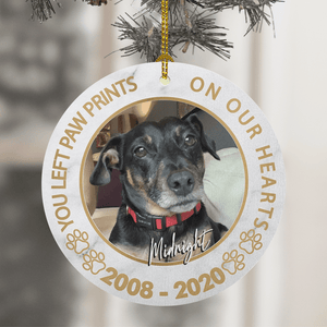 GeckoCustom You Left Paw Prints On Our Hearts Dog Ornament